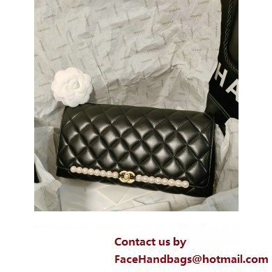 CHANEL lambskin,imitation pearls & gold-tone metal black clutch AS4455 2023